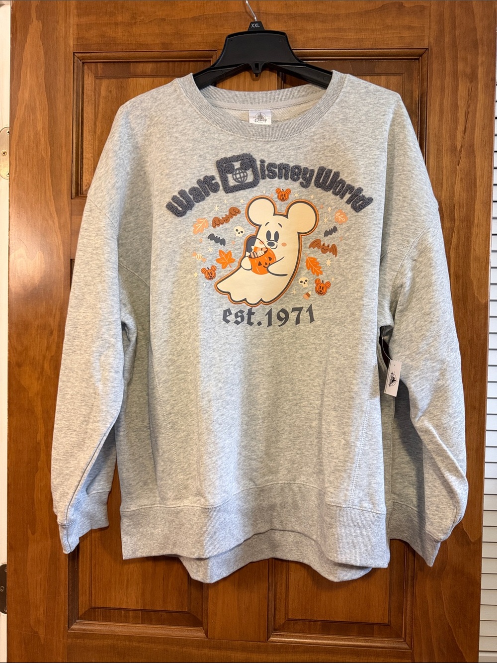 Disney Grey Crewneck Sweatshirt with Halloween Mickey Ghost Graphic - NEW